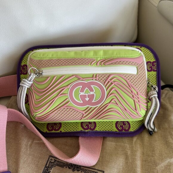 NEW GUCCI BAG BELT SLING LEATHER GG MONOGRAM 752102 White Multicolor SZ 90 Cm - Picture 3 of 8